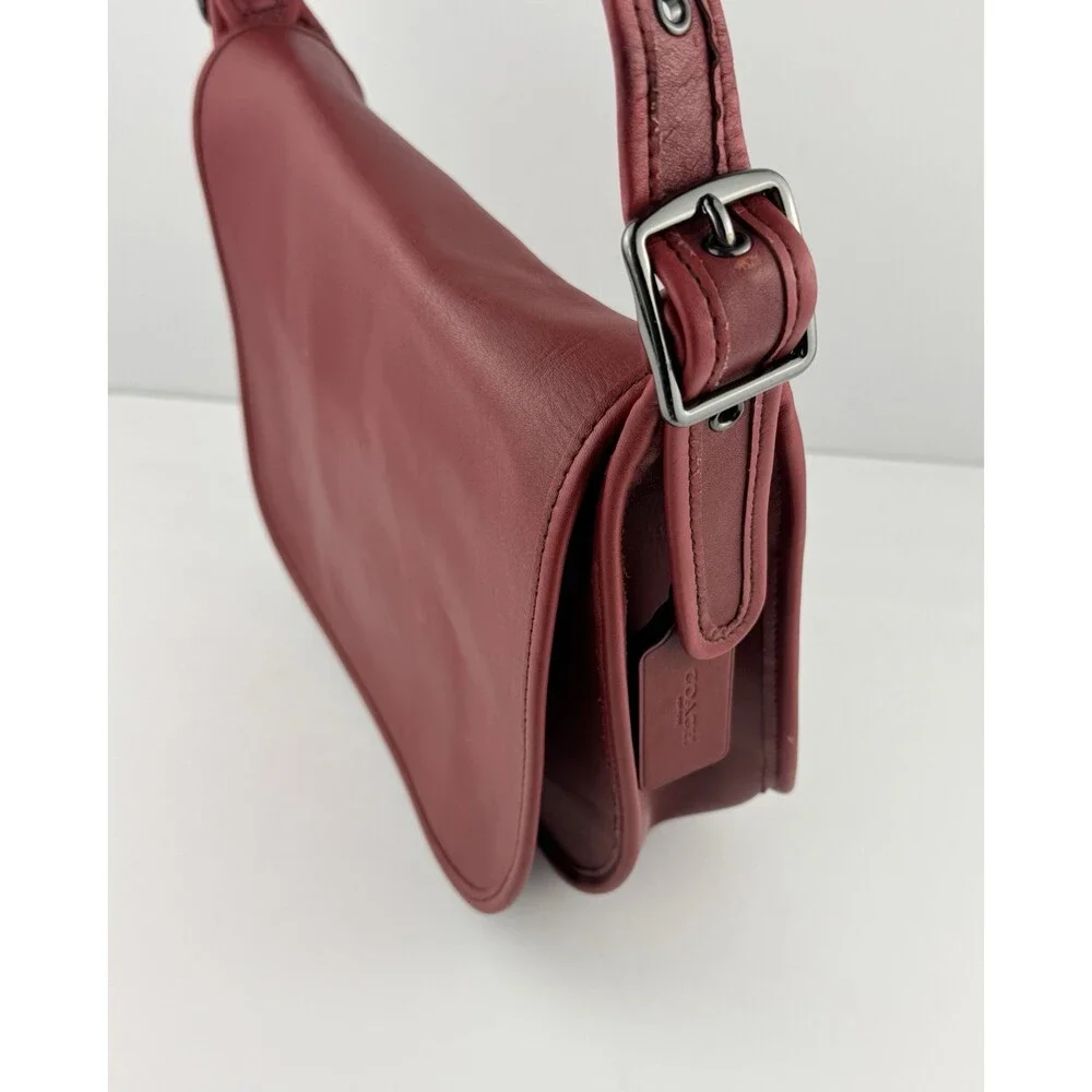 Coach 75th Anniversary 9170 Pouch Saddle Bag Dark Red Leather Flap